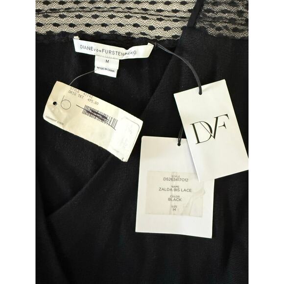 NWT Diane von Fürstenberg Zelda Bis Lace Midi Wrap Dress Silk Black Knit Size M - Picture 9 of 11